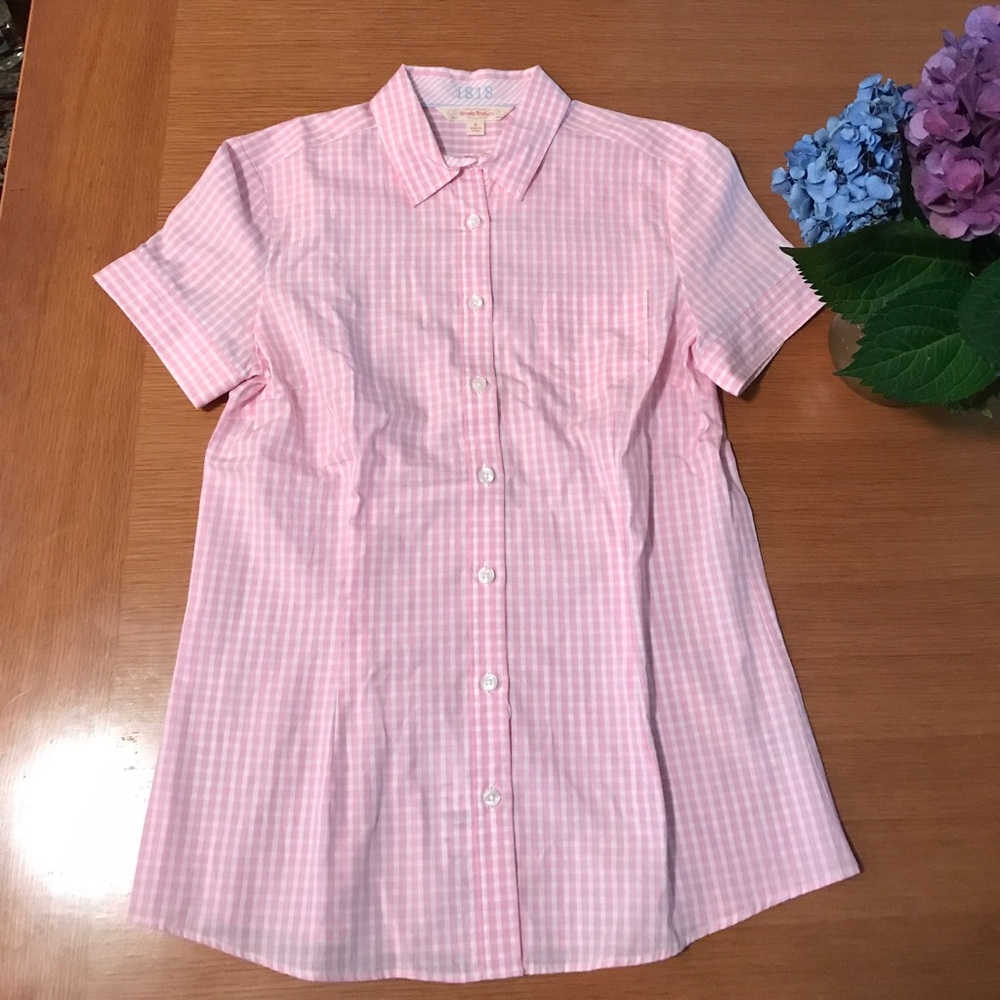 Brooks Brothers White Pink Plaid Short Sleeve